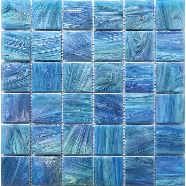 Apollo Tile Celestial Glossy Denim Blue 12 in. x 12 in. Glass Mosaic ...