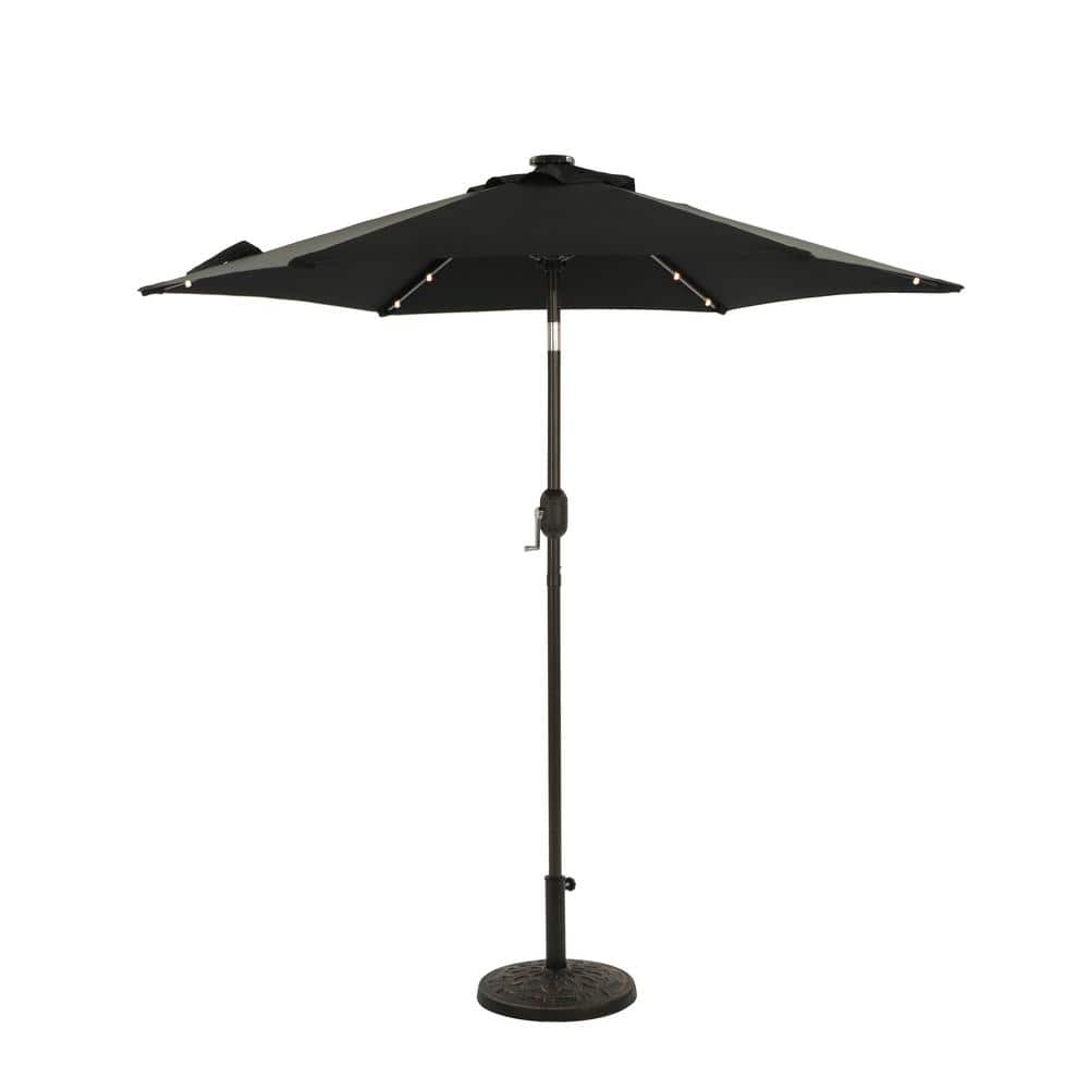 7.5 ft. Steel Market Patio Umbrella in Black with Solar LED Lighting