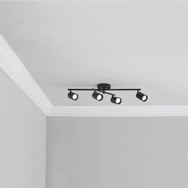 2.2 ft. 4-Light Matte Black Hard Wired Flexible Track Lighting Kit with Center Swivel Bar and Pinhole Head Shades