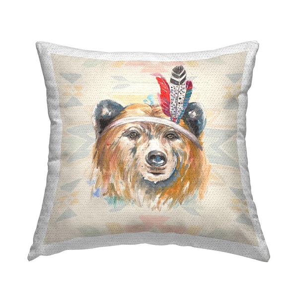 Stupell Industries Indigenous Bear Patterned Multi-Color Square Outdoor Throw Pillow