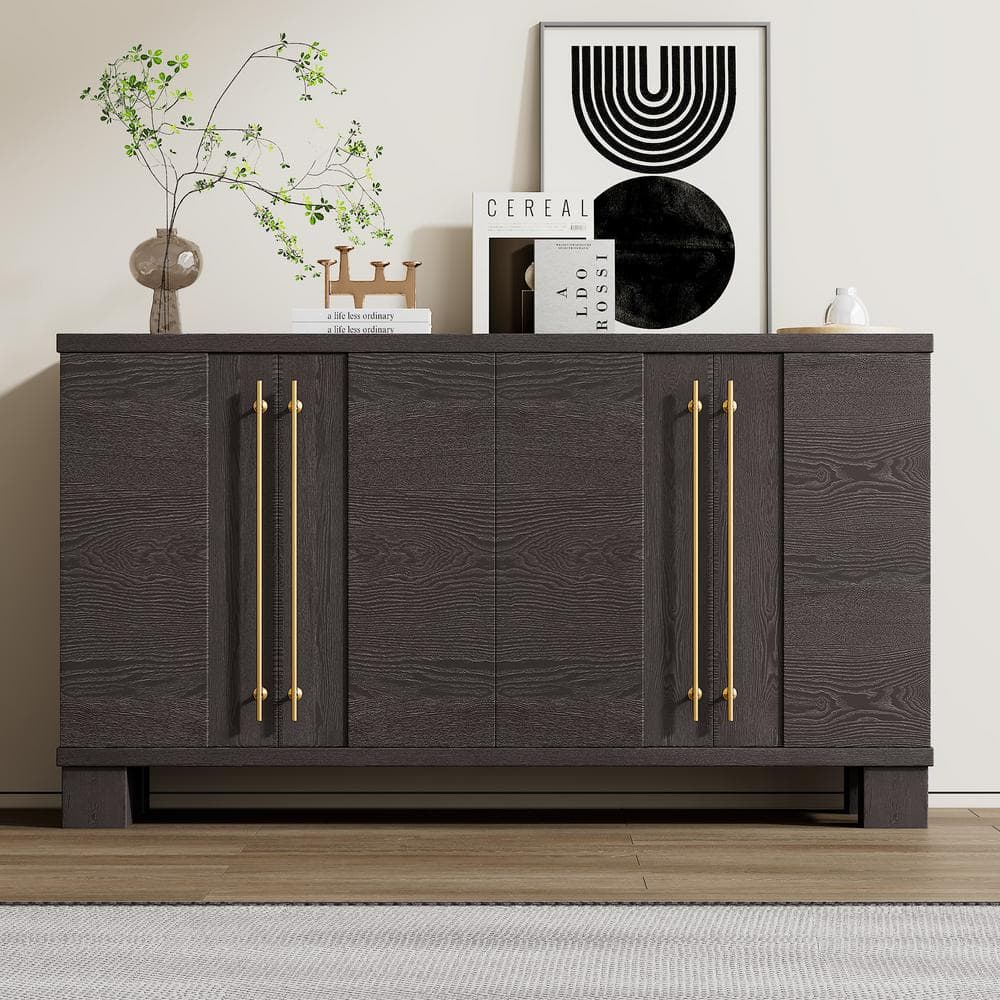 Harper & Bright Designs Taupe Wood 60 in. Traditional Style Sideboard ...