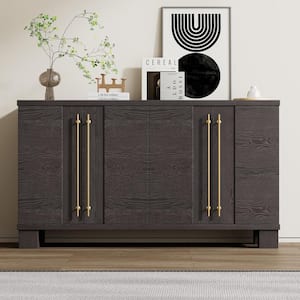 Taupe Wood 60 in. Traditional Style Sideboard with Adjustable Shelves and Gold Handles