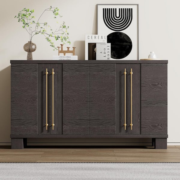 Harper & Bright Designs Taupe Wood 60 In. Traditional Style Sideboard 