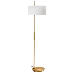 Fitzgerald 62 in. Aged Brass 1-Light Standard Floor Lamp with White Fabric Shade