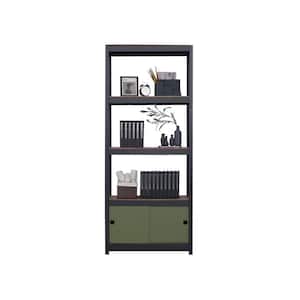 Kepsuul 32" W x 16" D x 77" H Black Four Shelf + 1 Dark Green Door Customizable Modular Wood Shelving & Storage