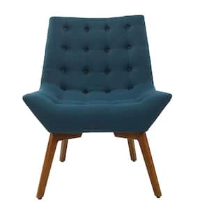 Shelly Azure Fabric Tufted Chair with Coffee Legs