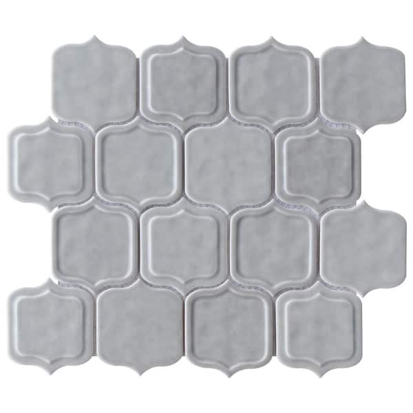 MOLOVO Classic Gray 11.86 in. x 10.79 in. Arabesque Glossy Glass Mosaic Tile (8.9 sq. ft./Case)