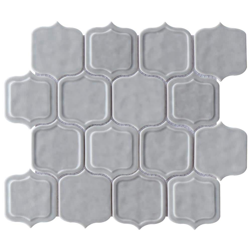 Classic Gray 11.86 in. x 10.79 Arabesque Glossy Glass Mosaic Tile Sample price history on PriceWatchPro