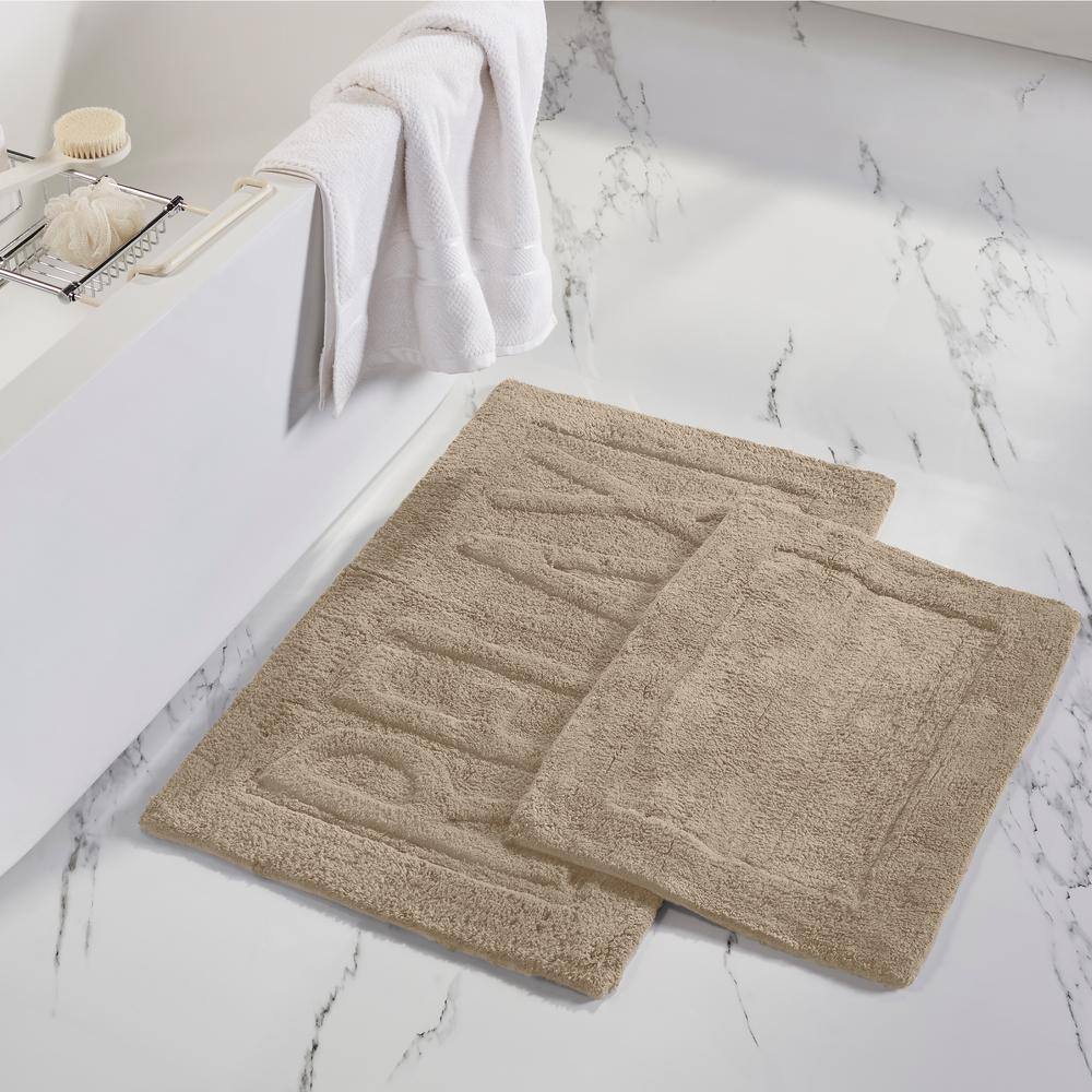 MODERN THREADS 2Pack "Relax" Khaki 21 in. x 34 in. 100 Cotton Bath Mat 5BTRX2PEKHKST The