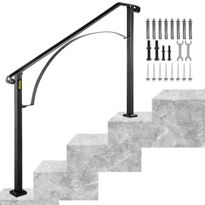 Handrail Fits 3-Step or 4-Step Wrought Iron Handrail Arch with Installation Kit Hand Rails, Black