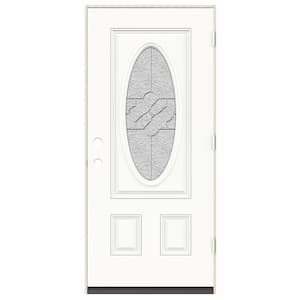 36 in. x 80 in. Left-Hand 3/4 Oval Brevard Glass Modern White Paint Fiberglass Prehung Front Door w/Rot Resistant Frame