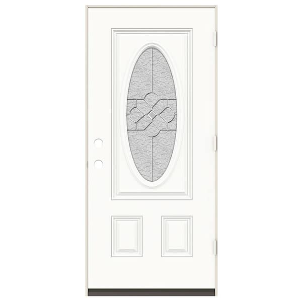 36 in. x 80 in. Left-Hand 3/4 Oval Brevard Glass Modern White Paint Fiberglass Prehung Front Door w/Rot Resistant Frame