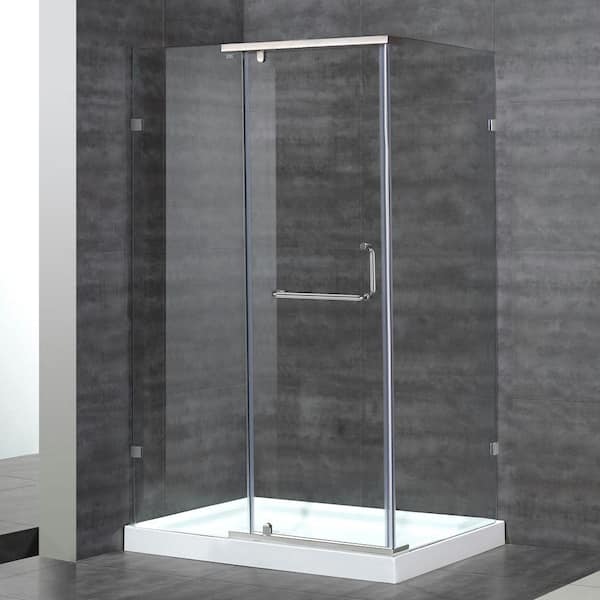 Aston SEN975 48 in. x 35 in. x 77-1/2 in. Semi-Frameless Shower Enclosure in Stainless Steel with Left Base
