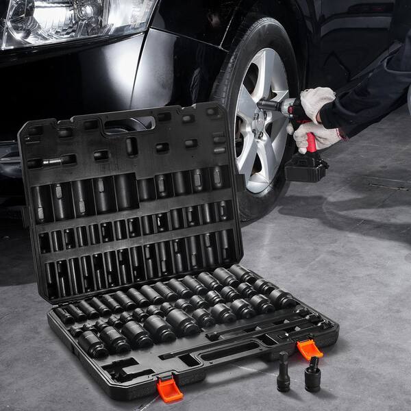 1/2 in. Impact Sockets Set 6 Point Drive Bit Ratchet Tool Kit Case (43-Piece)