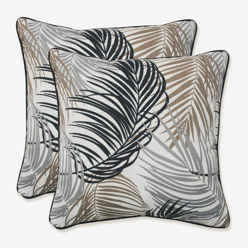 Setra Stone 16.5" Black and Neutral Palm Frond Throw Pillows, Set of 2