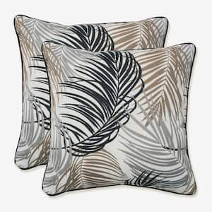 Floral Black Square Outdoor Square Throw Pillow 2-Pack