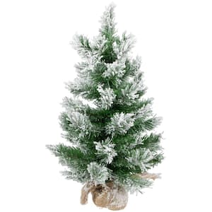 22 in. Flocked Pine Full Artificial Christmas Tree in Burlap Base, White, Unlit