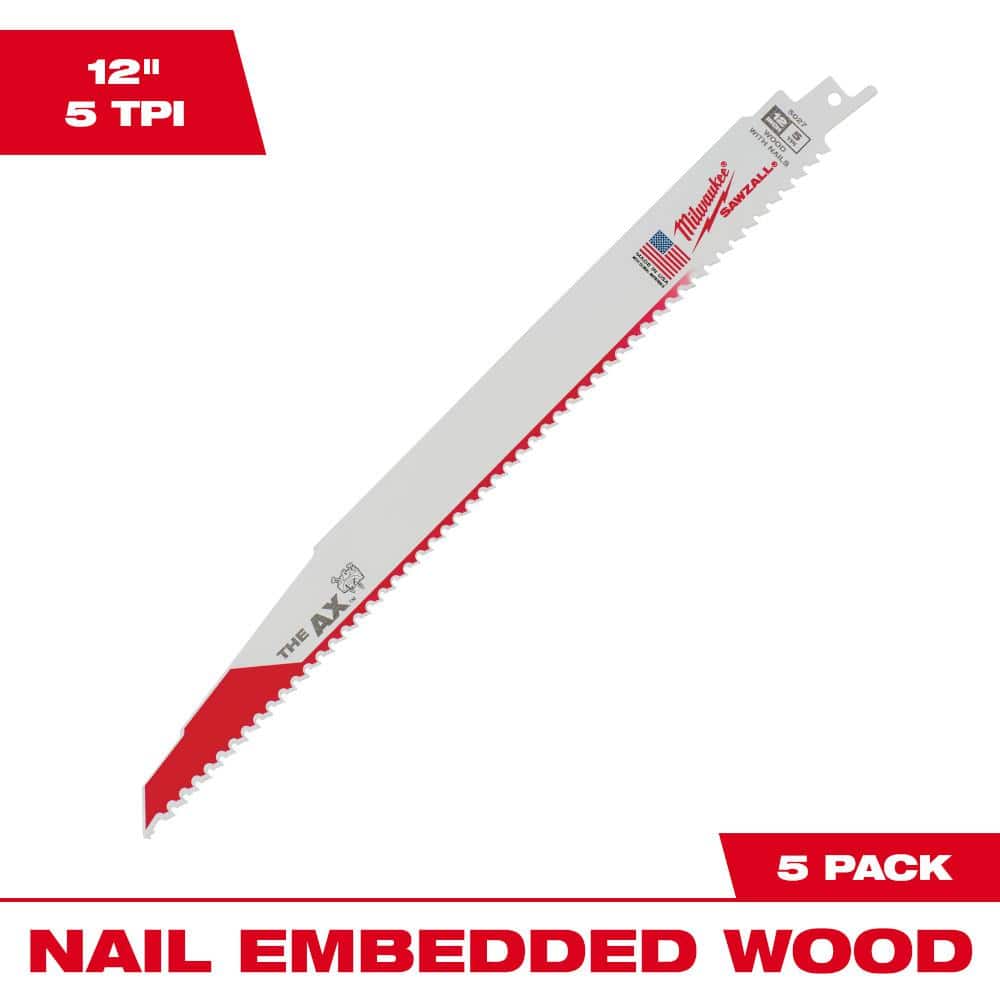 12 in. 5 Teeth per in. AX Nail Embedded Wood Cutting SAWZALL Reciprocating Saw Blades (5-Pack) price history on PriceWatchPro