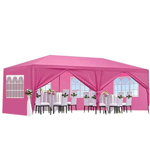 10 ft. x 20 ft. Pink Outdoor Wedding Party Canopy Tent with 6 Removable Sidewalls Gazebo for Events and Gatherings
