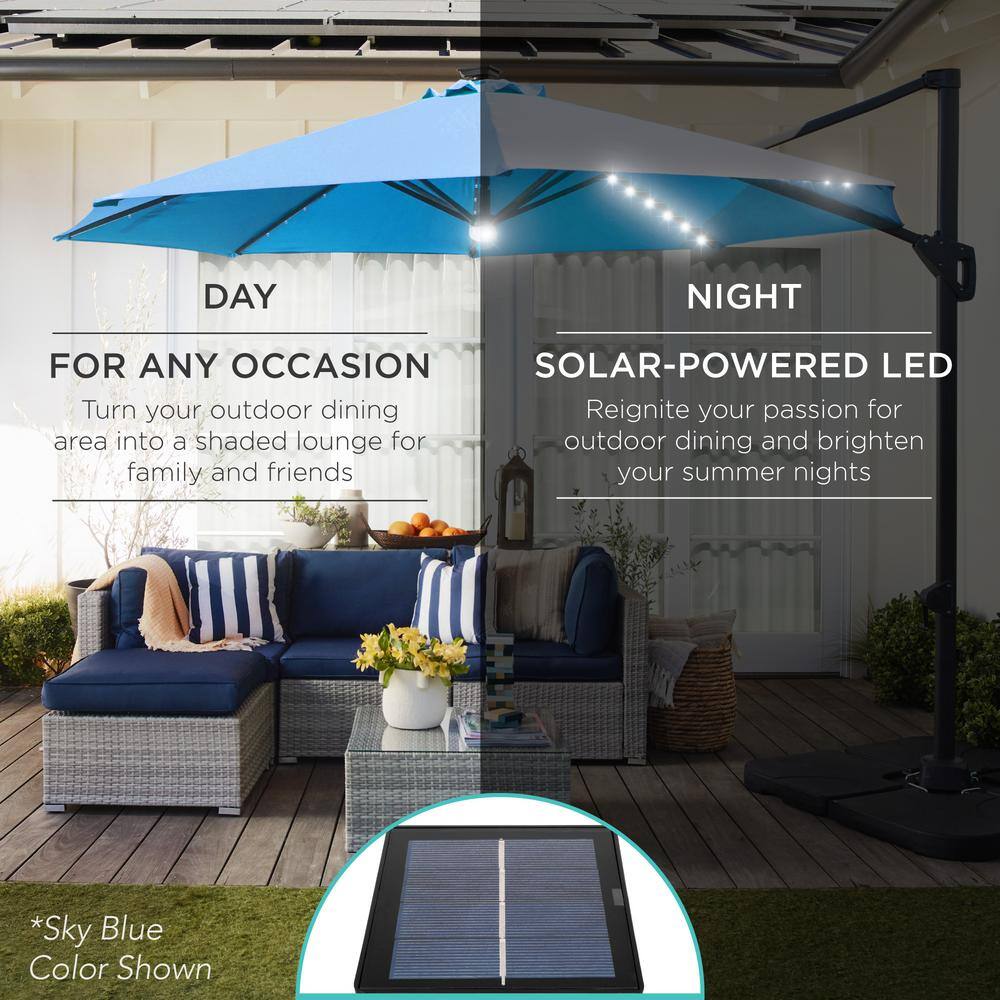 10ft Green Octagon Market Umbrella with Black Steel Pole and LED Lights