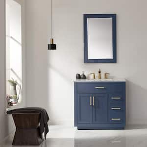 Ivy 36 in. Single Bathroom Vanity Set in Royal Blue and Carrara White Marble Countertop with Mirror