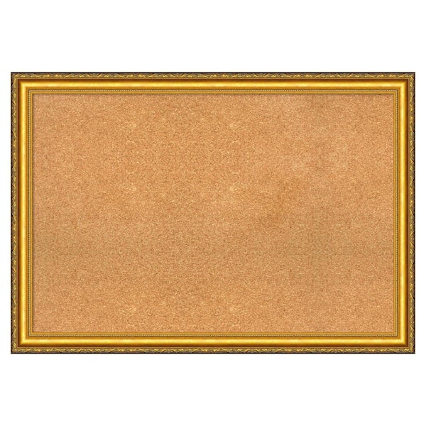 Amanti Art Colonial Embossed Gold Wood Framed Natural Corkboard 40 in. x 28 in. Bulletin Board Memo Board