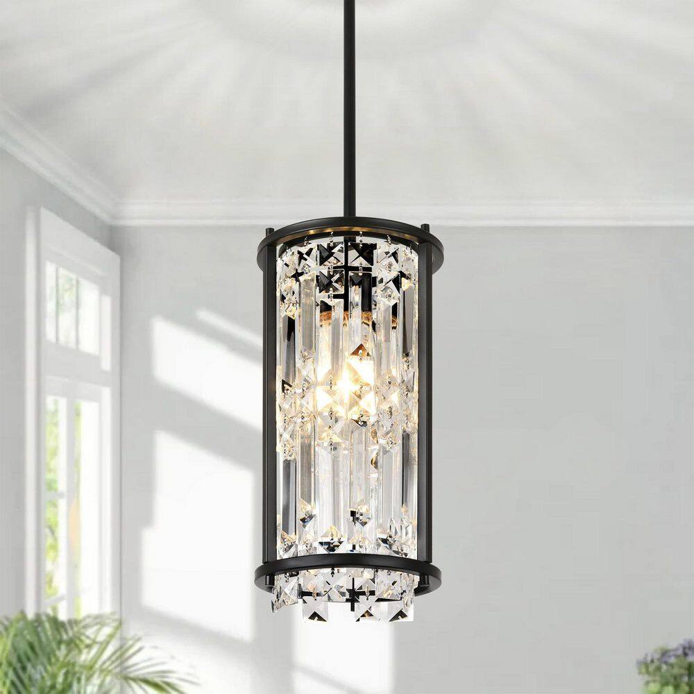 Jasslynn 60 Watt 1 Light Elegance Black Pendant Light with Cylinder Crystal Shade for Kitchen Foyer Bathroom price history on PriceWatchPro