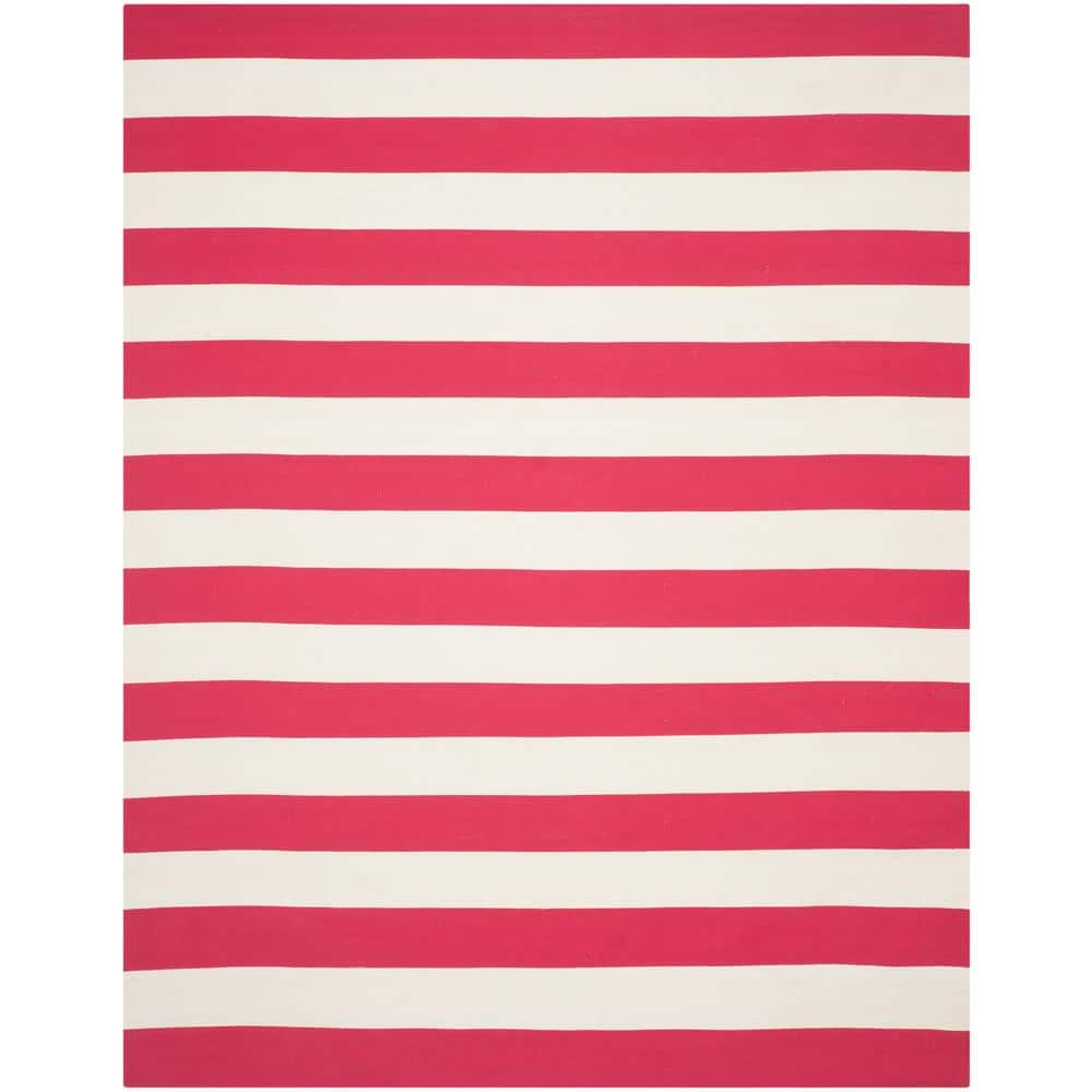 SAFAVIEH Montauk Red/Ivory 8 ft. x 10 ft. Solid Striped Area Rug ...