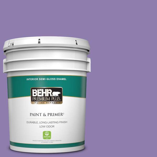 BEHR PREMIUM PLUS 5 gal. #PPU16-04 Purple Agate Semi-Gloss Enamel Low Odor Interior Paint & Primer