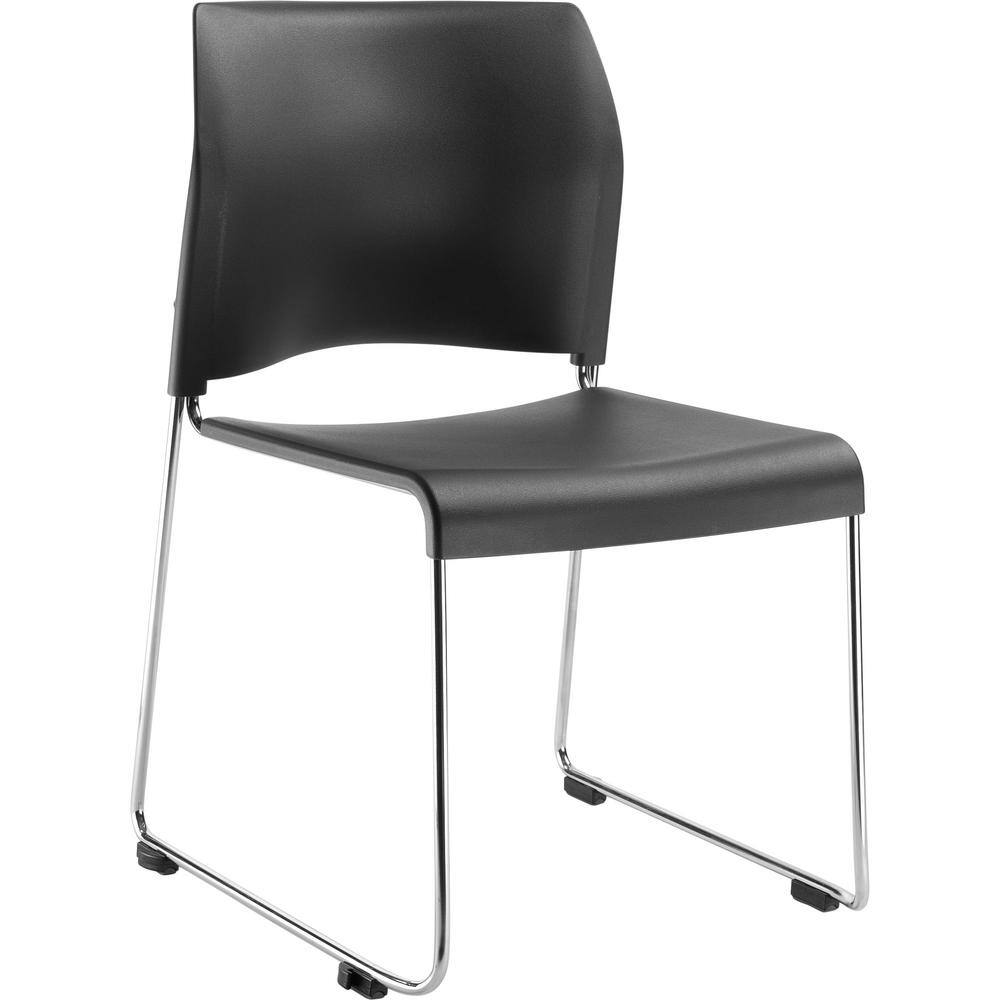 A single charcoal slate polypropylene stackable chair with a chrome metal frame.