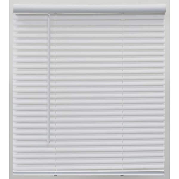 Champion Pre-Cut 34.5 in. W x 64 in. White Cordless Light Filtering Vinyl Mini Blind with 1 in. Slats
