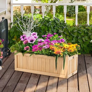27.5 in. x 12 in. Outdoor Natural Wood Ground Planter Box Folding Raised Plant Container with Drainage Hole(1-Pack)