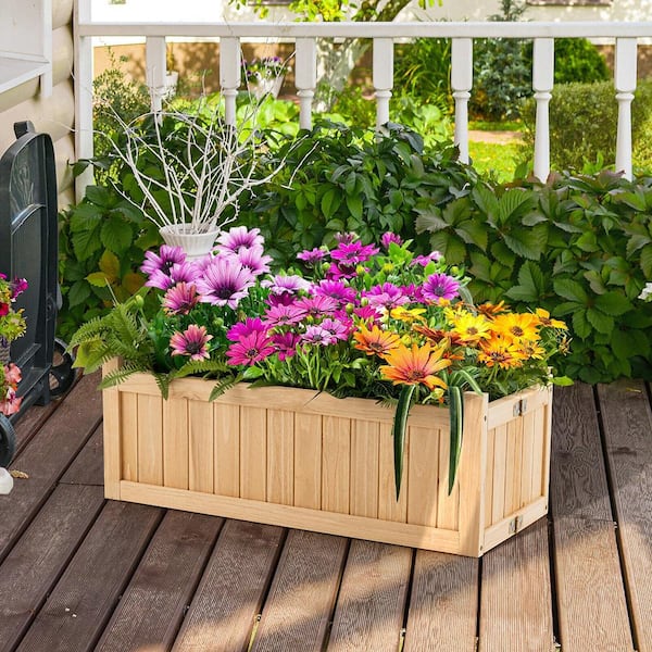 27.5 in. x 12 in. Outdoor Natural Wood Ground Planter Box Folding Raised Plant Container with Drainage Hole(1-Pack)