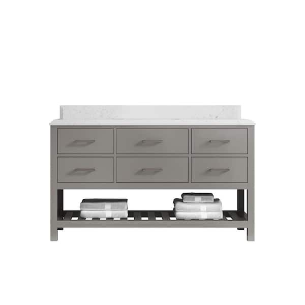 Willow Collections Parker 60 in. Single Sink Freestanding Elephant Gray Bath Vanity with Calacatta Laza Quartz Top Unassembled