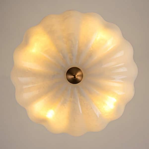 サラダ日和 LLHZSY 20.87 in. 4-Light Brass and White Bowl Semi-Flush