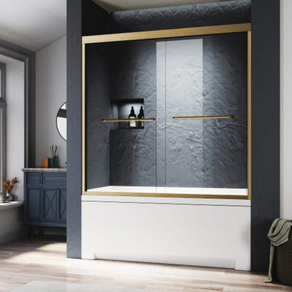 60 in. W x 57 in. H Sliding Tub Door Semi-Frameless with Tempered Clear Glass&Stainless Steel Handle in Brushed Gold price history on PriceWatchPro