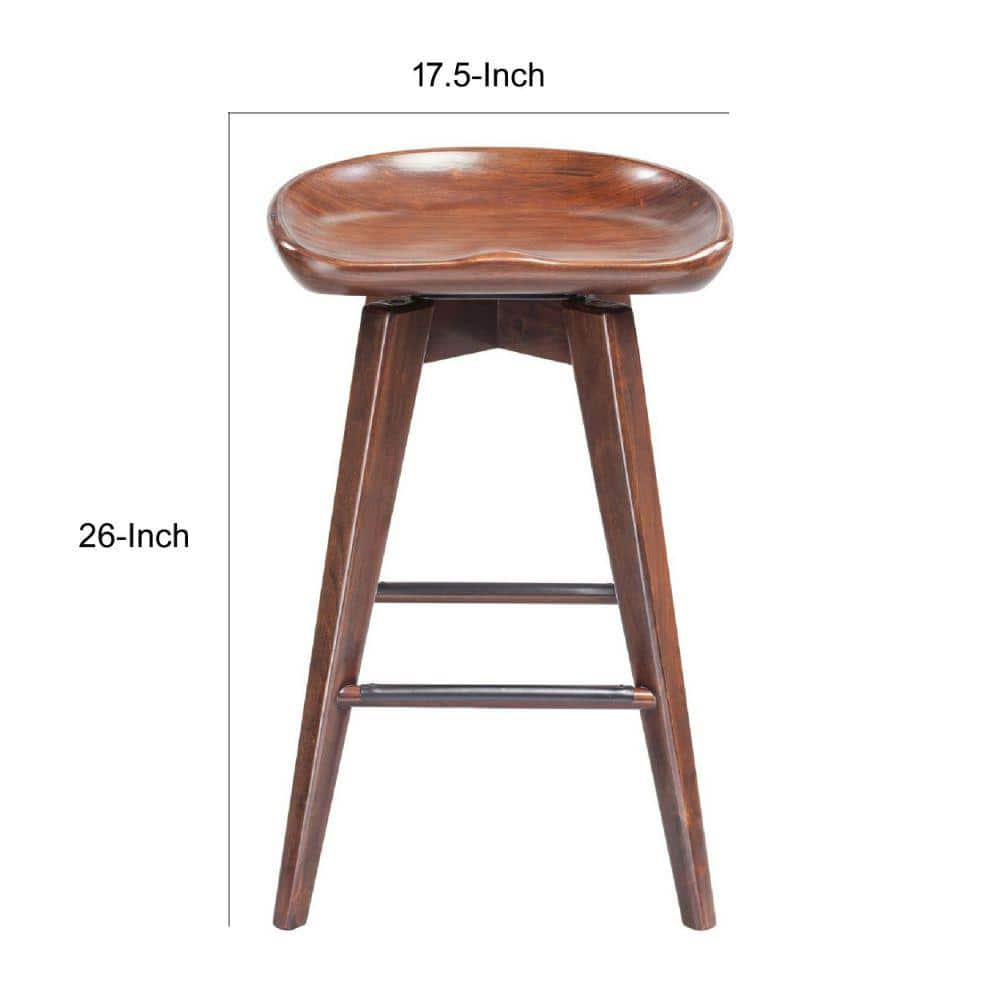 Simplistic 26" Adjustable Brown Wood Swivel Saddle Stool