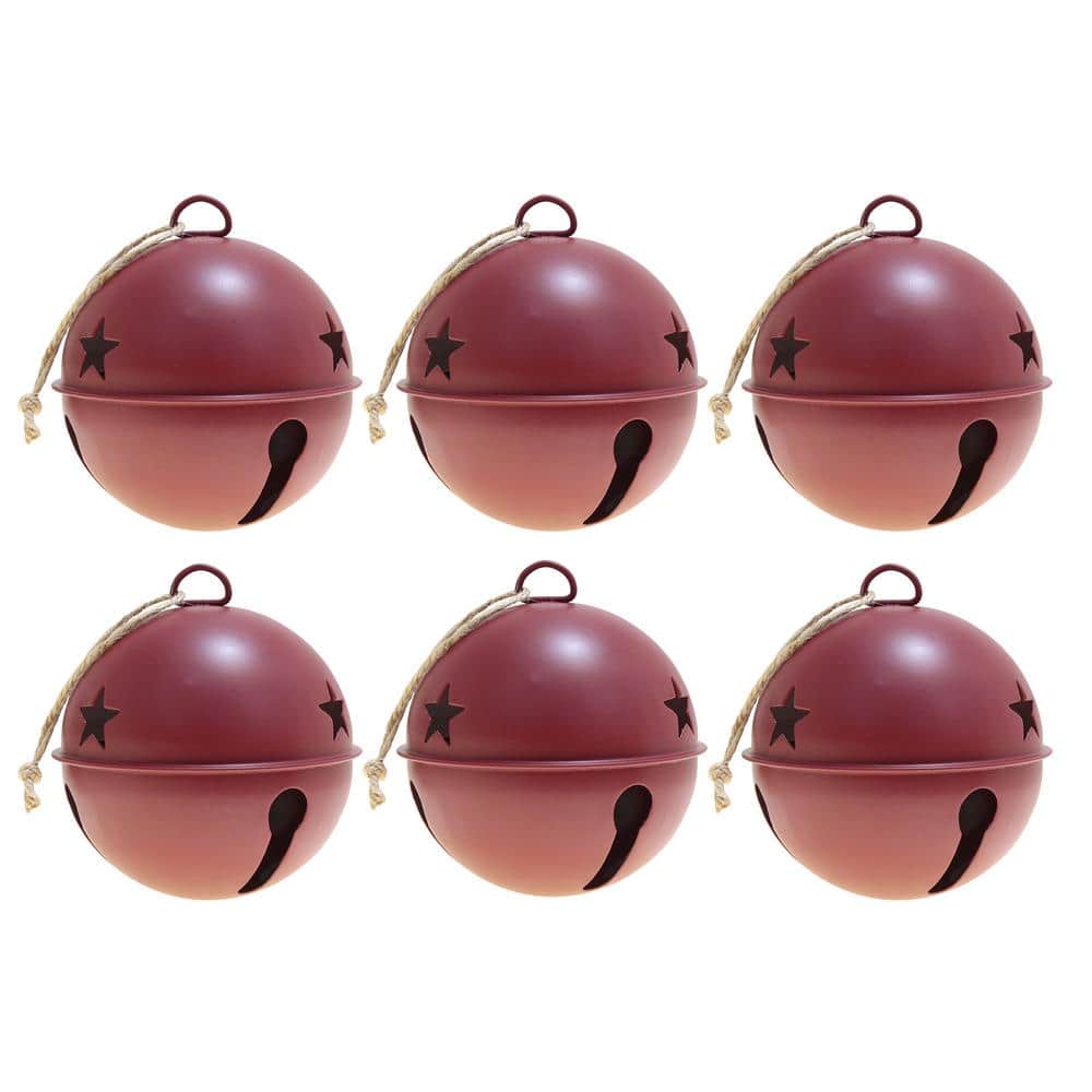 Red Metal Jingle Bell Christmas Ornaments Set of 6