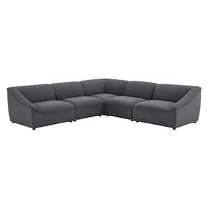 Comprise 5-Piece Charcoal Fabric L-Shape Symmetrical Sectionals Sofa