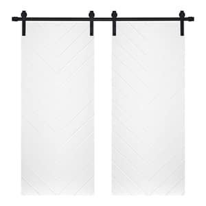 Double Modern V-Shape Pattern 48 in. x 80 in. MDF Panel White Painted Sliding Barn Door with Hardware Kit