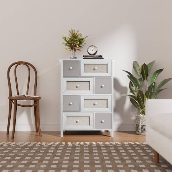 JEAREY 8-Drawer White 27.55 in. Width Dresser with Sturdy Frame for Bedrooms and Living Spaces
