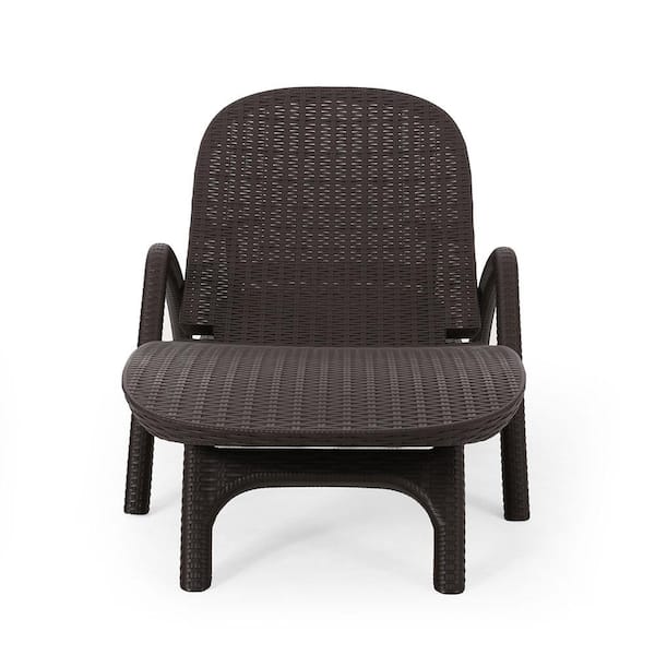 Unbranded Dark Brown Wicker Outdoor Chaise Lounge with Adjustable Backrest and Weather Resistant Surface for Patio, Backyard