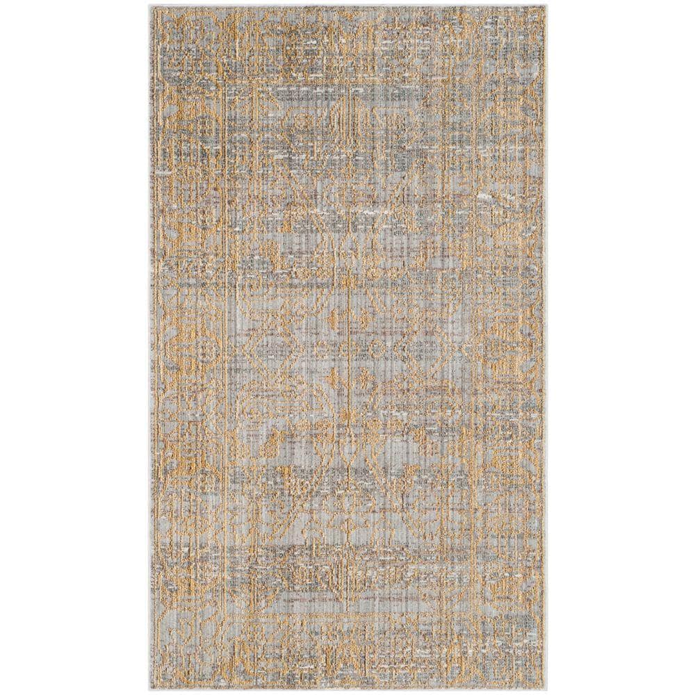 Rhys 3' x 5' Gray and Gold Synthetic Reversible Area Rug