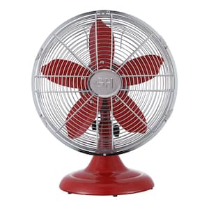 All-Metal 12 in. Retro Table Fan with Oscillation in Crimson