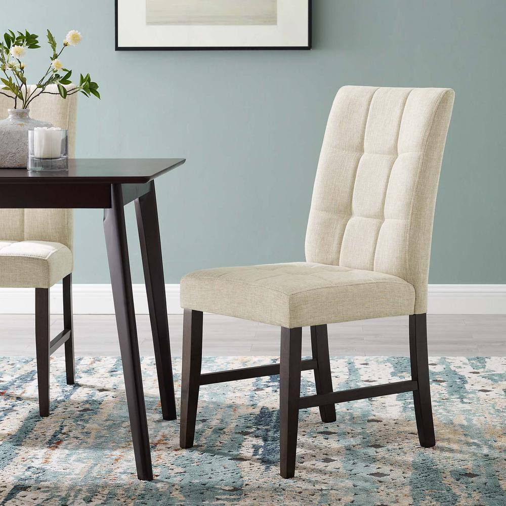 Beige Biscuit Tufted Upholstered Parsons Side Chair with Wood Legs