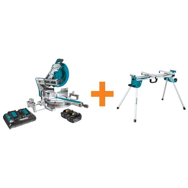 Makita 18V X2 LXT (36V) Brushless 12 in. Dual-Bevel Sliding Compound Miter Saw with Compact Folding Miter Saw Stand