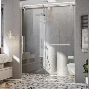 56-60 in.W x 76 in.H Sliding Frameless Glass Shower Door, with Handle and Seal Strip, Stylish and Modern, Sliver