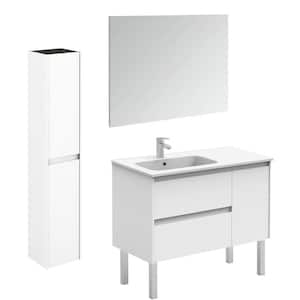 Ambra 35.6 in. W x 18.1 in. D x 32.9 in. H Bathroom Vanity Unit in Gloss White with Mirror and Column