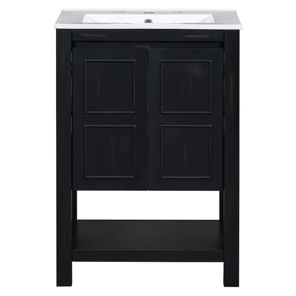 JimsMaison 24 in. W x 18 in. D x 35 in. H Single Sink Freestanding Bath Vanity in Espresso with White Ceramic Top