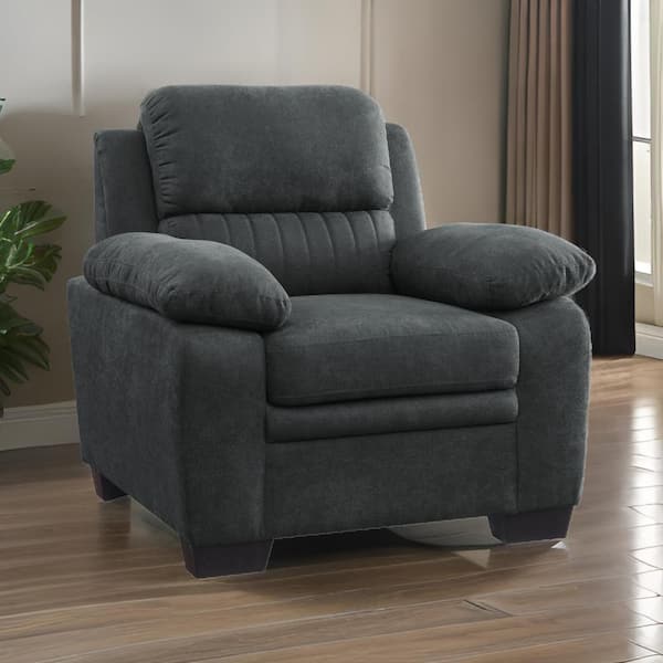 Gray and Black Polyester Arm chair with Foam Cushioned, Solid Wood